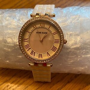 Anne Klein Gold-Tone Watch with White Bracelet